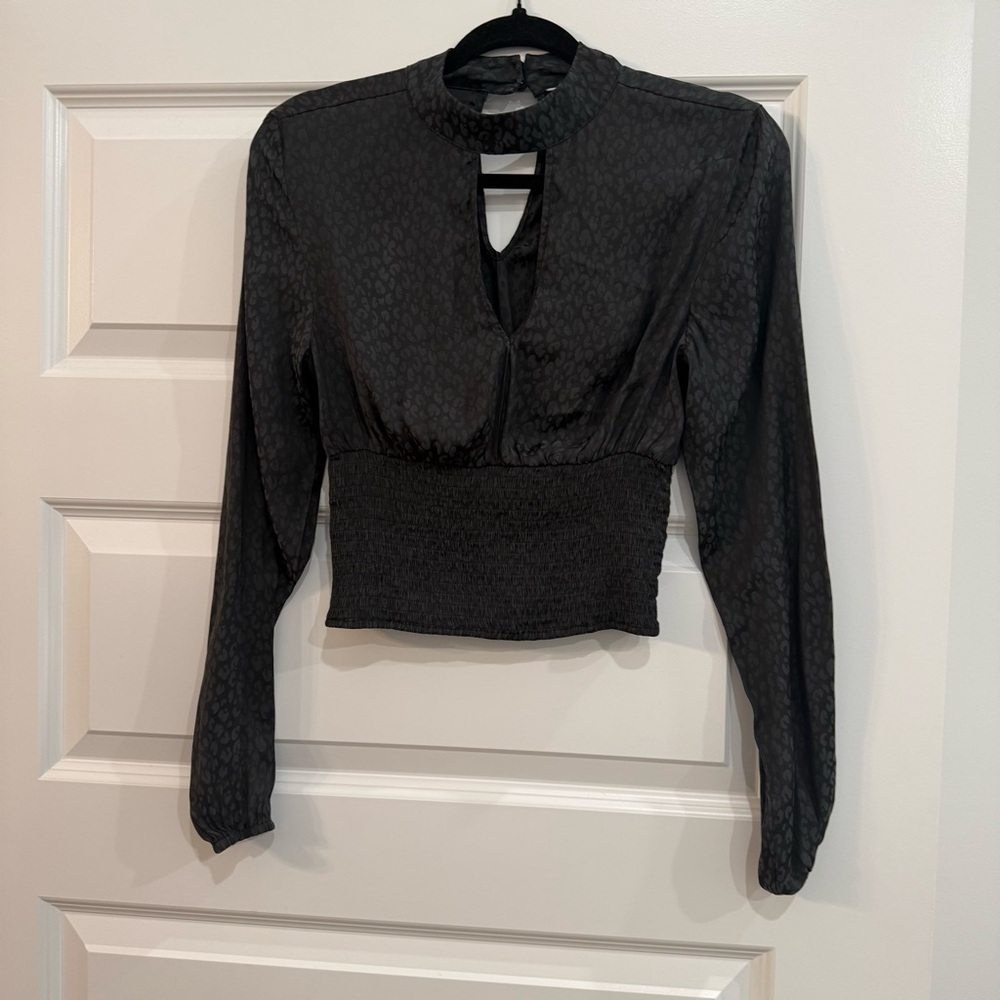 Steve Madden Metallic Black Peplum Blouse Long Sleeve Shimmer Top Small - Picture 2 of 11